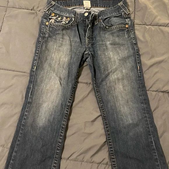 True Religion Relaxed Blue Jeans with Tan Accents - Picture 4 of 7
